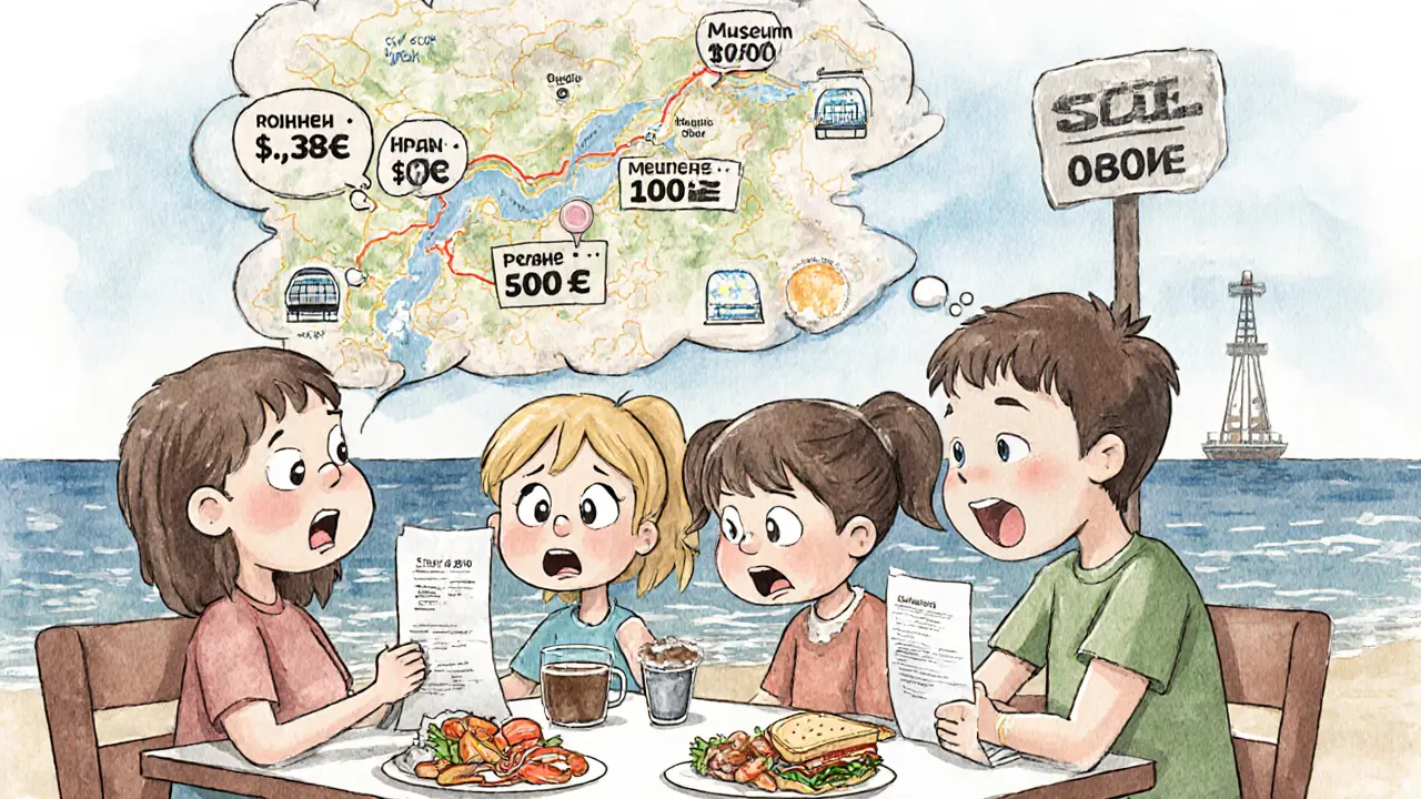 Семья в кафе Сочи удивлена счетом за кофе, бутерброд и морепродукты.