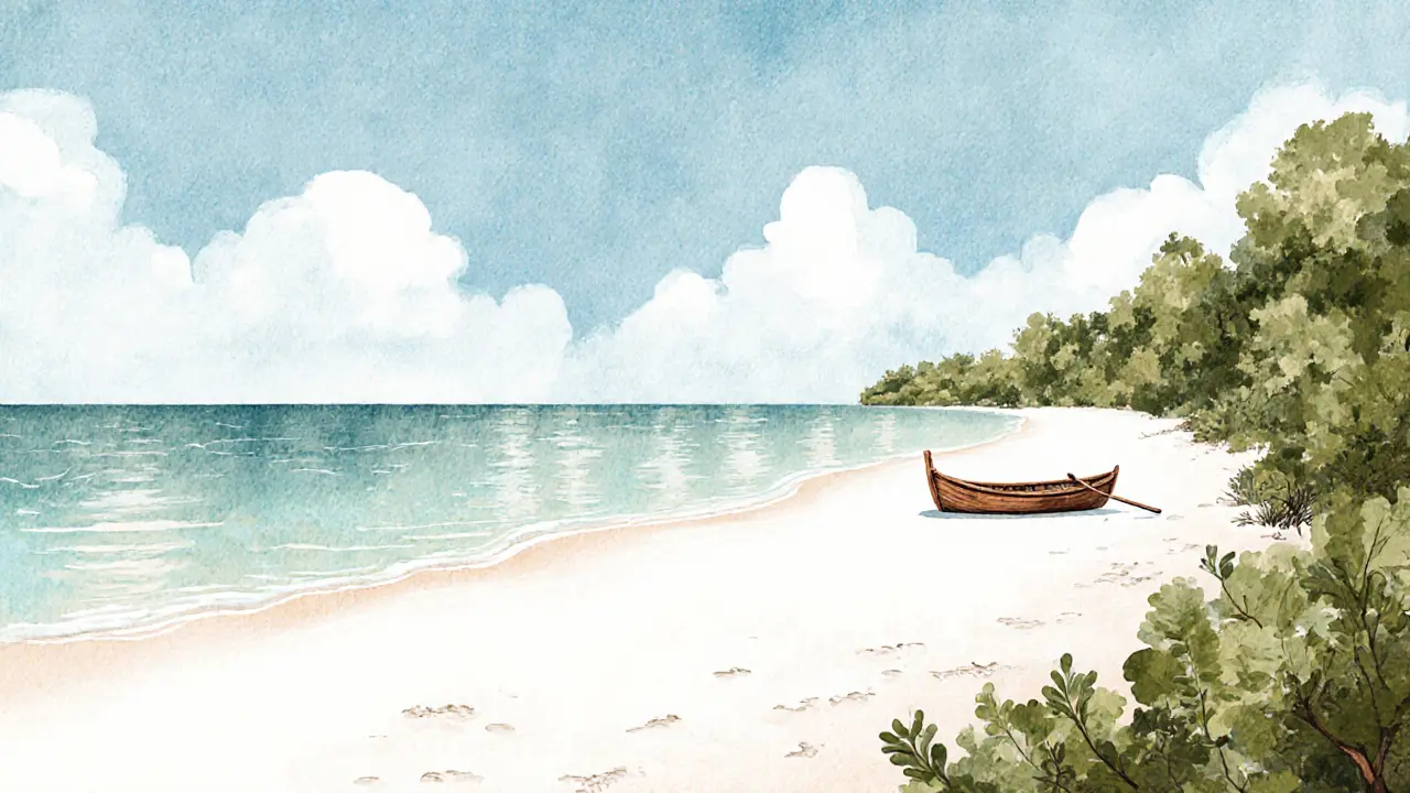 Уединённый пляж Лонг Сет в Камбодже с чистым белым песком и джунглями.