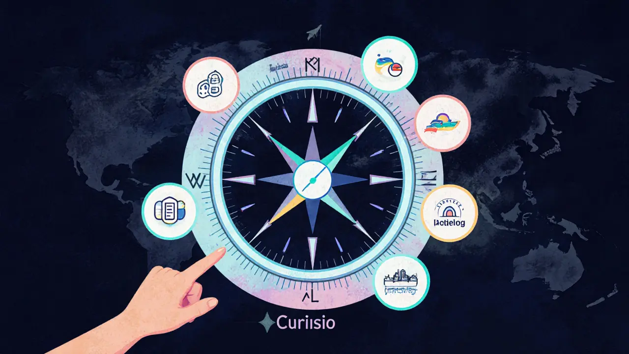 Голографический компас с путевыми точками и экономией бюджета для путешествий.