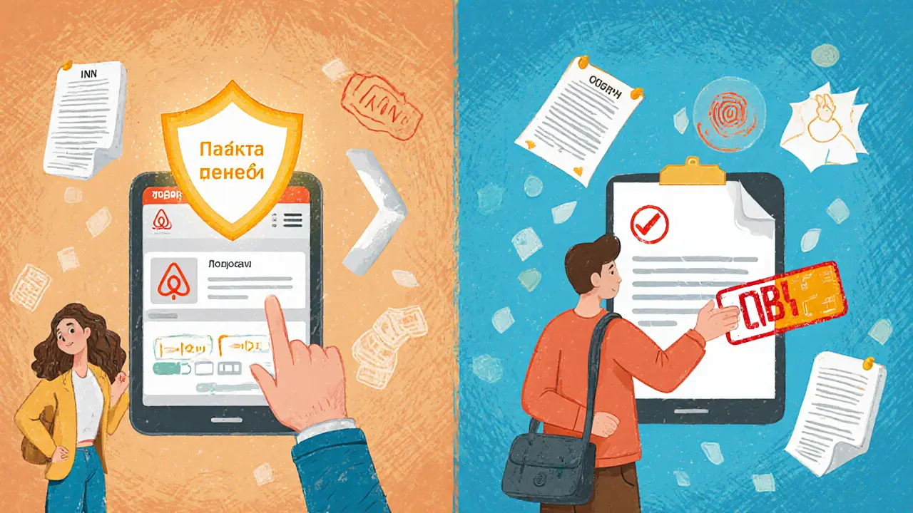 Сравнение безопасного бронирования на платформе и опасного перевода на личную карту.