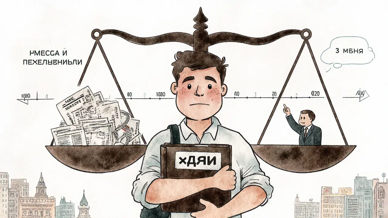 Турист с документами в суде против мошеннической компании, на весах — доказательства против лжи.