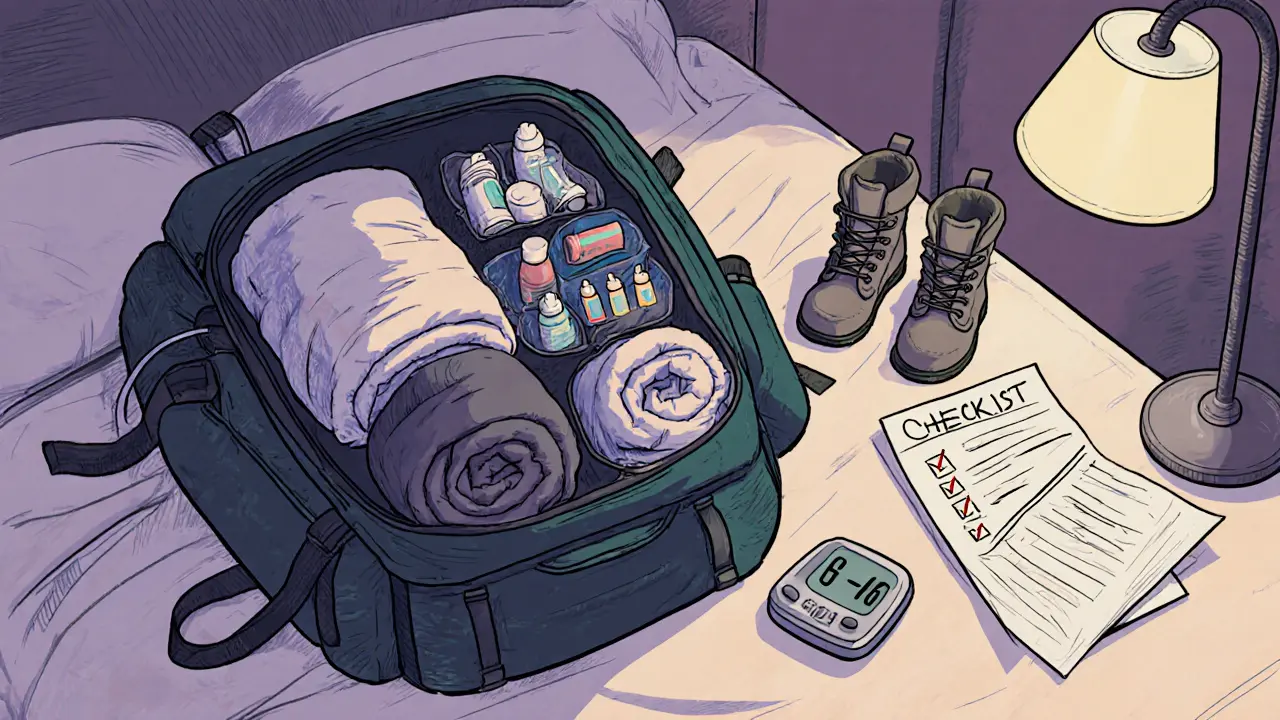 Упаковка рюкзака с использованием метода рулона и проверка веса на весах.