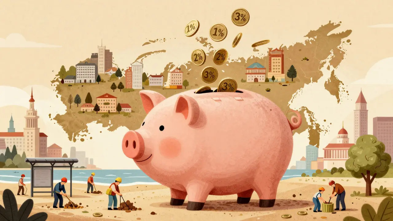 Копилка в форме России собирает налоги, которые идут на ремонт пляжей и дорог по всей стране.