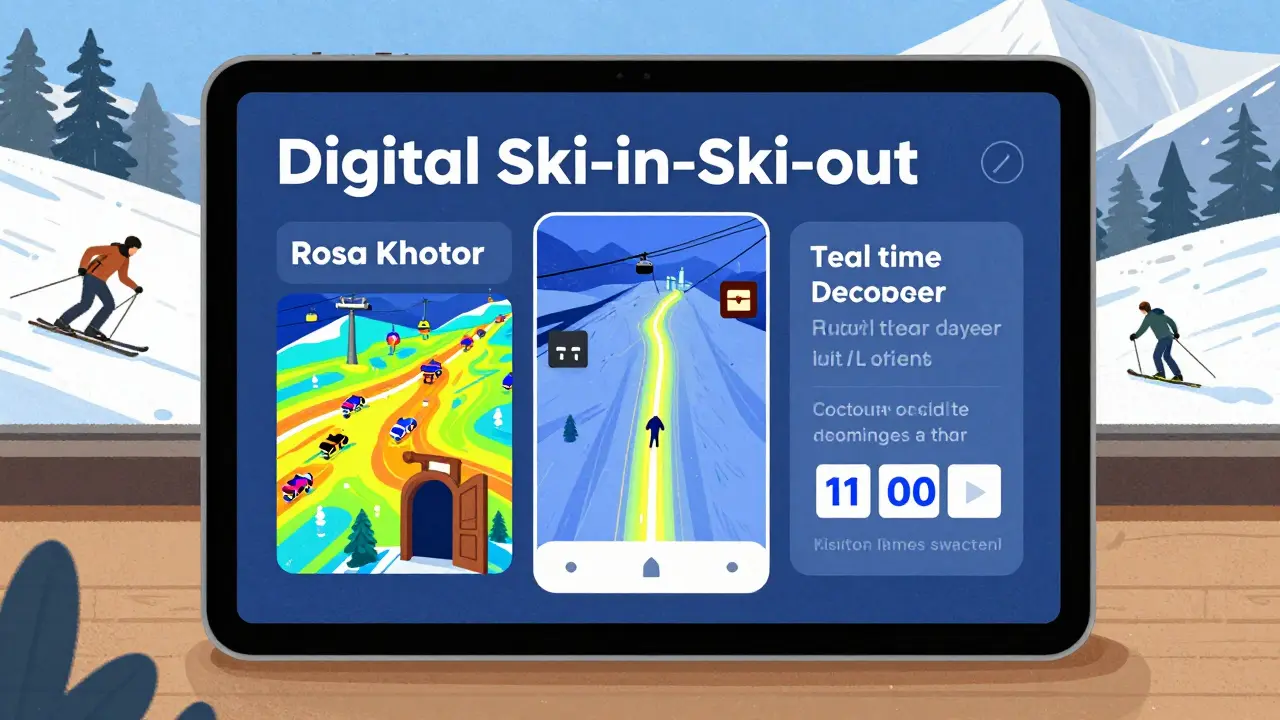 Цифровое приложение показывает путь от отеля к подъемнику и время ожидания сушилки для ботинок.