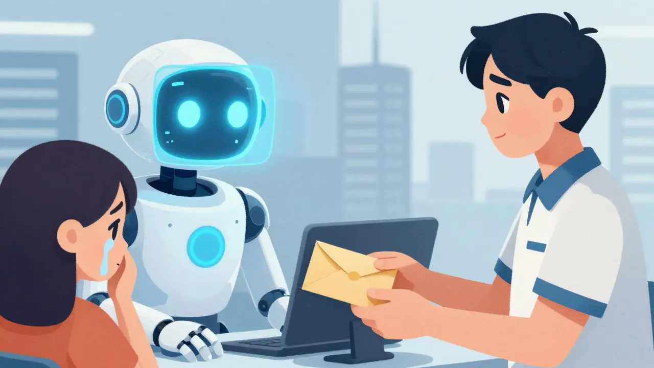 Сравнение: робот игнорирует клиента слева, сотрудник помогает справа.