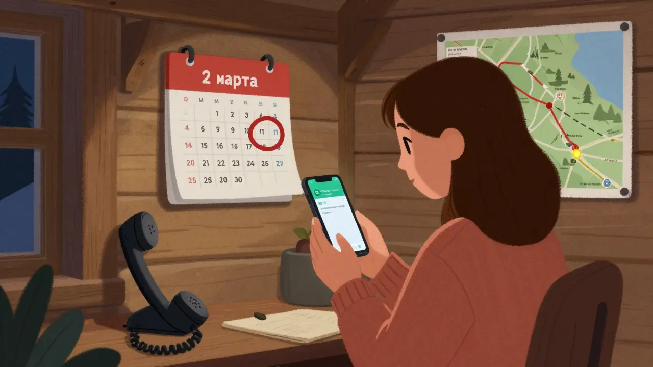 Женщина в доме смотрит на телефон с сообщением о пропавшем хайкере, карта на стене.