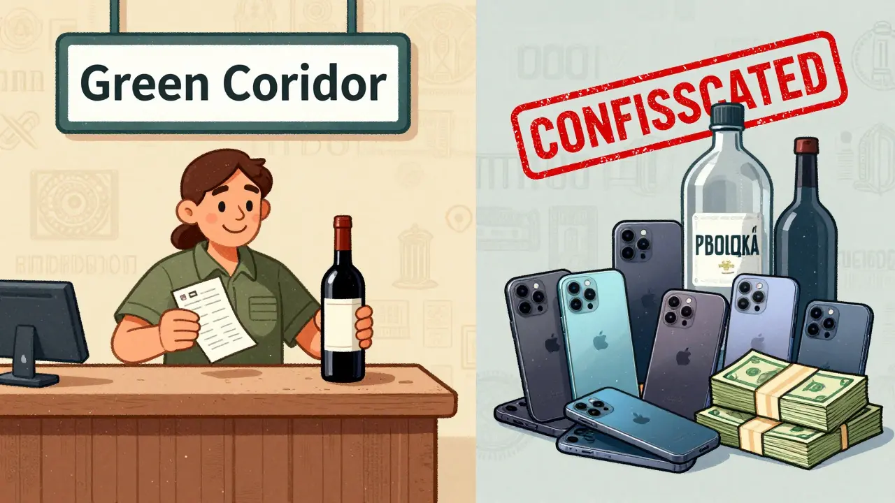 Контраст: спокойное прохождение таможни и конфискация запрещенных предметов.