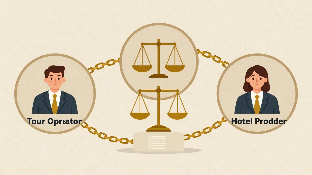 Схема взаимодействия операторов, агентов и отелей без текстовых надписей.