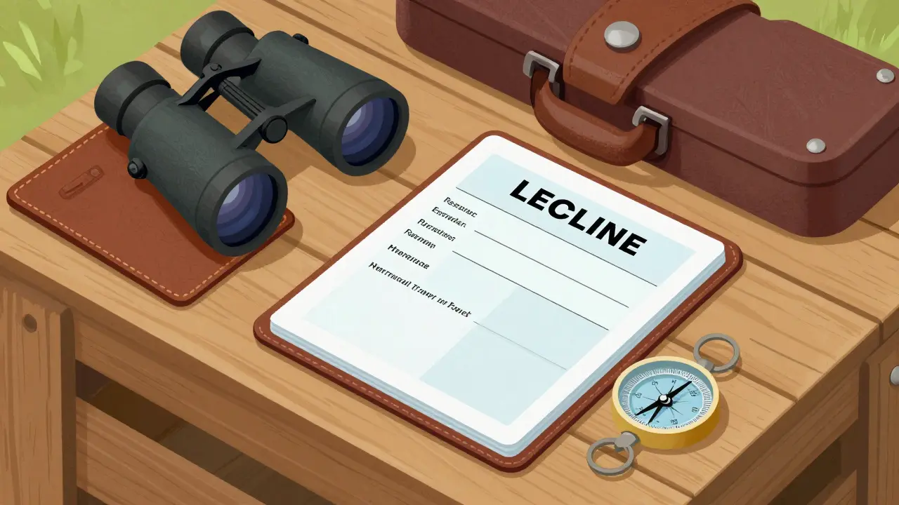 Снаряжение для сафари, включая ружье в кейсе и паспортные документы