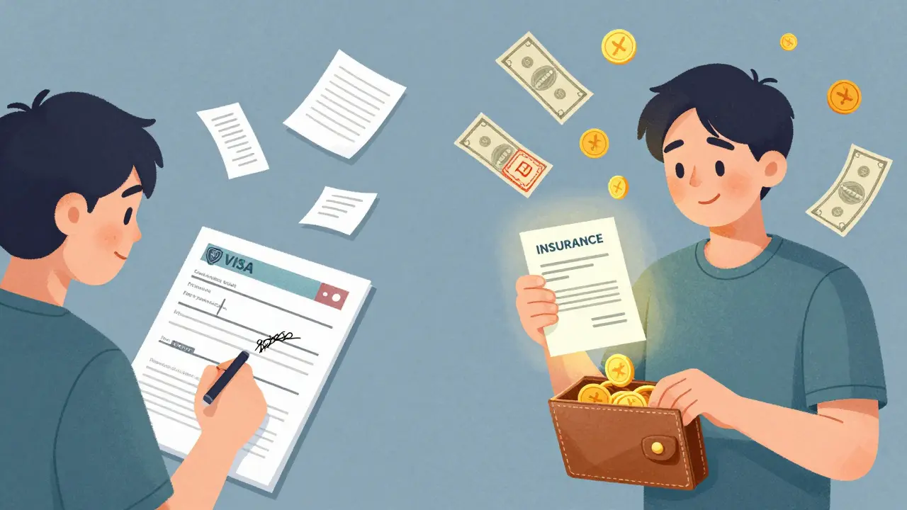 Сравнение: слева — стресс из-за ошибок в визе, справа — спокойствие с страховкой.