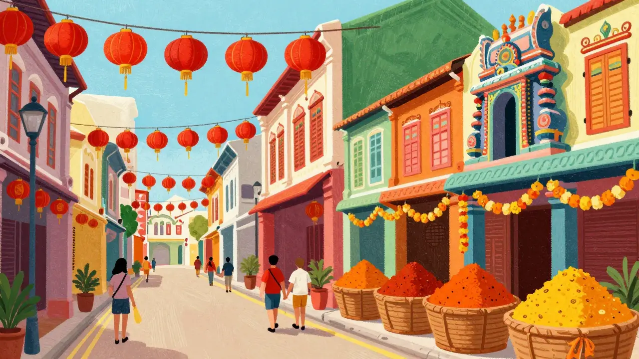 Яркие улицы Китайского квартала и Маленькой Индии в Сингапуре