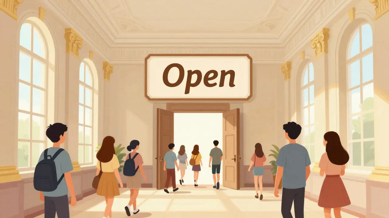 Группа людей входит в открытые двери музея в бесплатный день