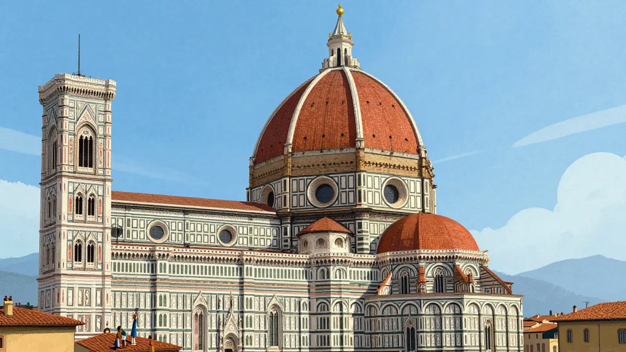 Стилизованное изображение собора Санта-Мария-дель-Фьоре с его грандиозным куполом