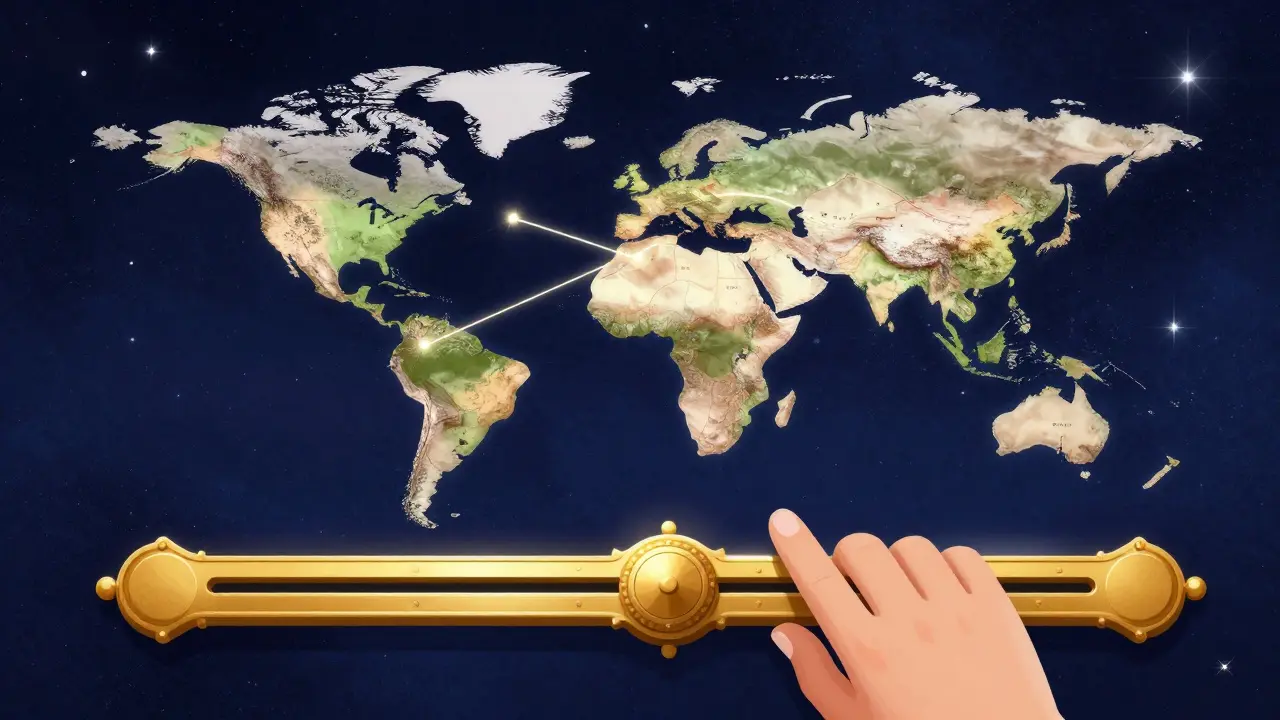 Сюрреалистичное устройство, совмещающее карту мира и шкалу времени