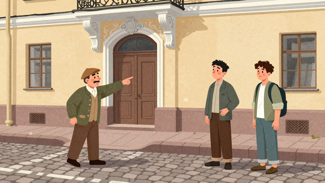 Турист и местный житель у петербургского поребрика