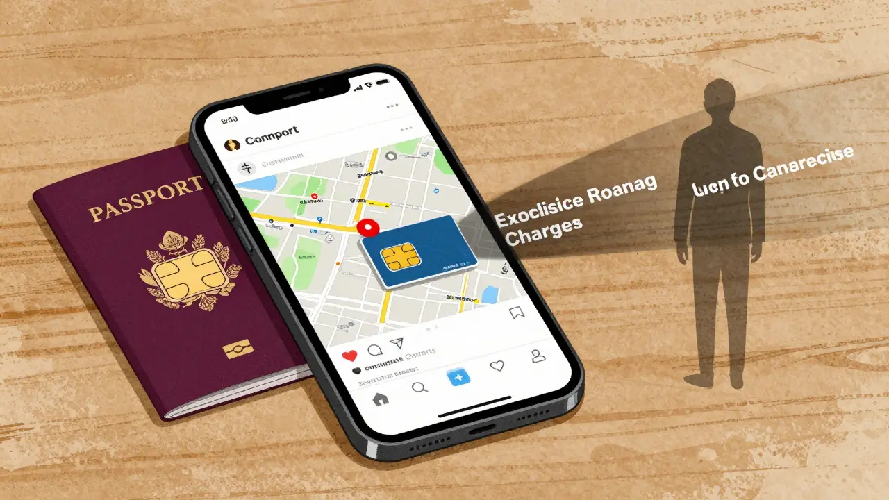 Паспорт и SIM-карта на столе, символизирующие доступный интернет за границей