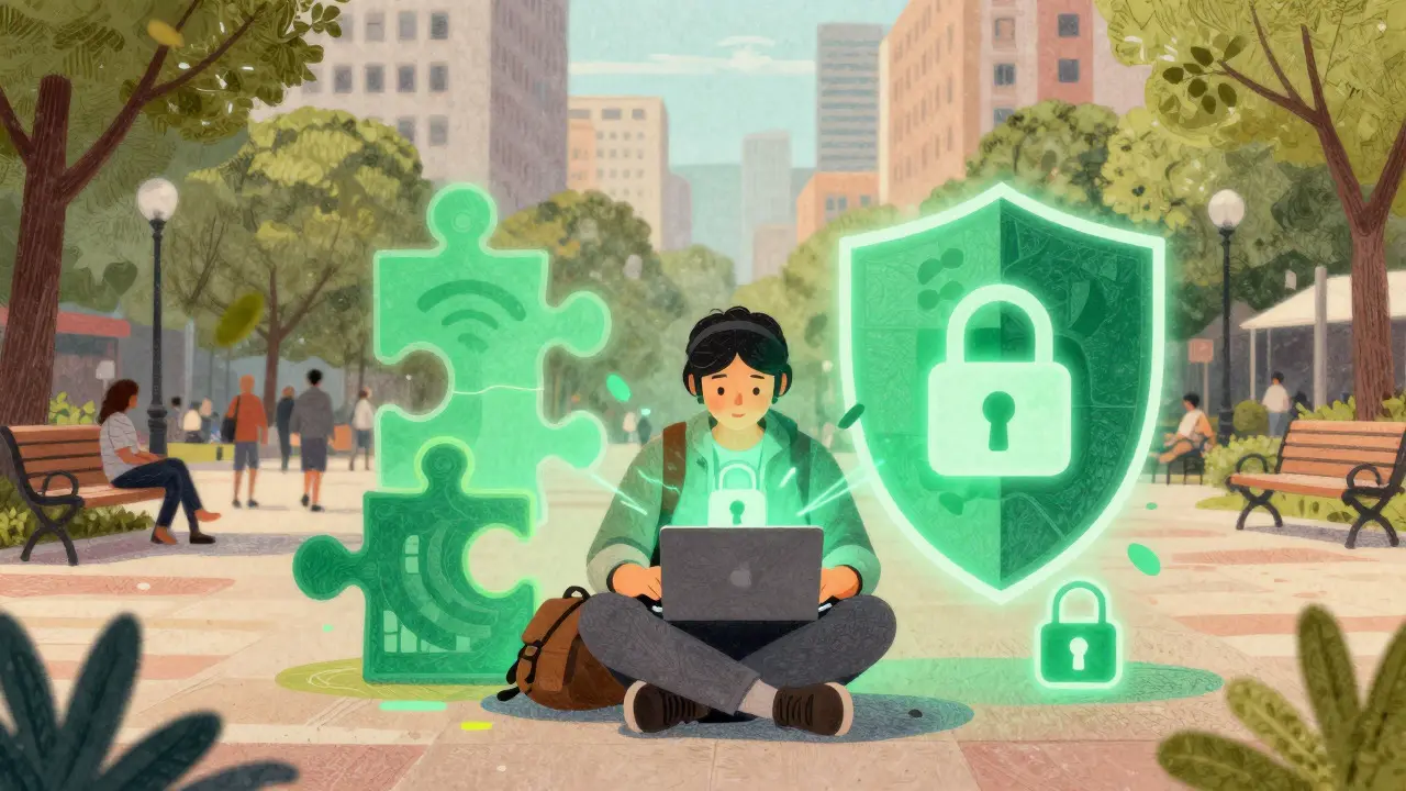 Иллюстрация защиты данных с помощью VPN в парке