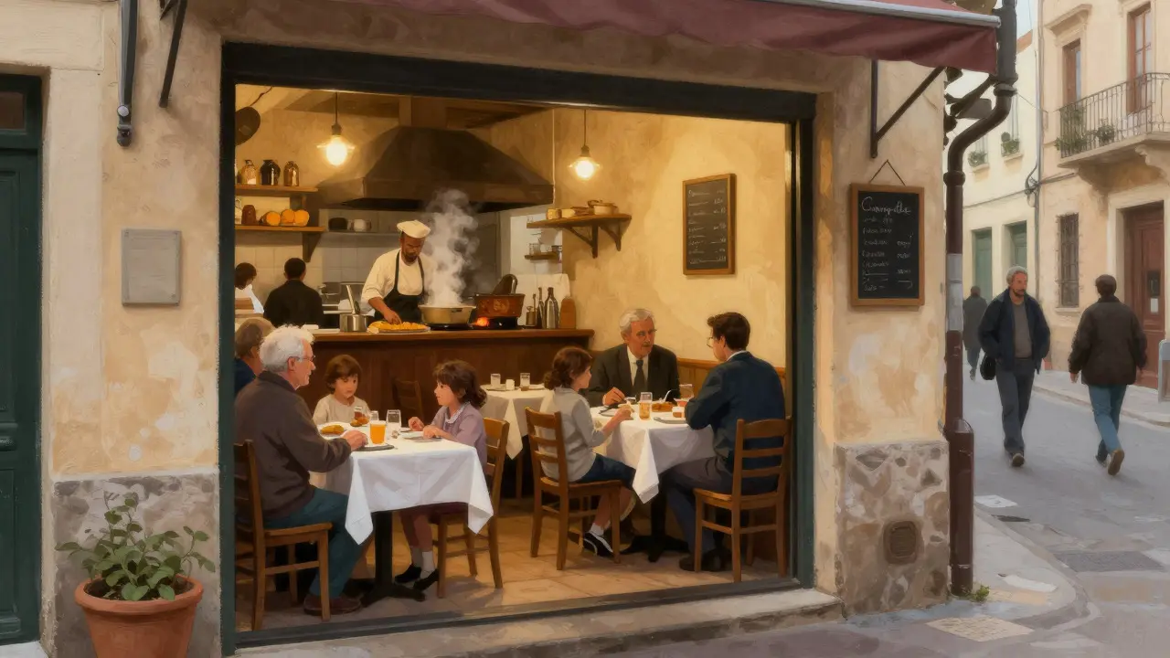 Уютная локальная trattoria с местными жителями и свежей едой
